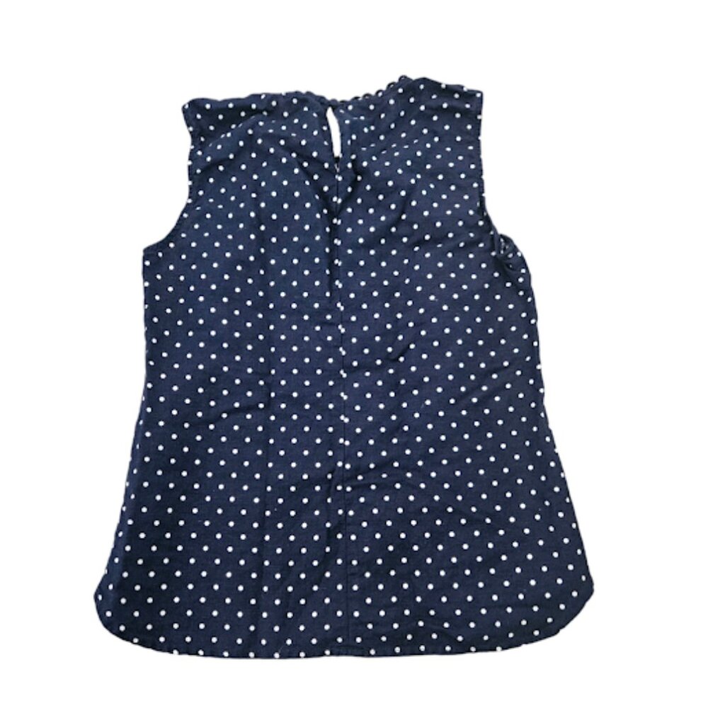 J. Crew Women Size 2 Navy White Polka Dot Sleeveless Linen Cotton Blouse Top - Picture 2 of 6